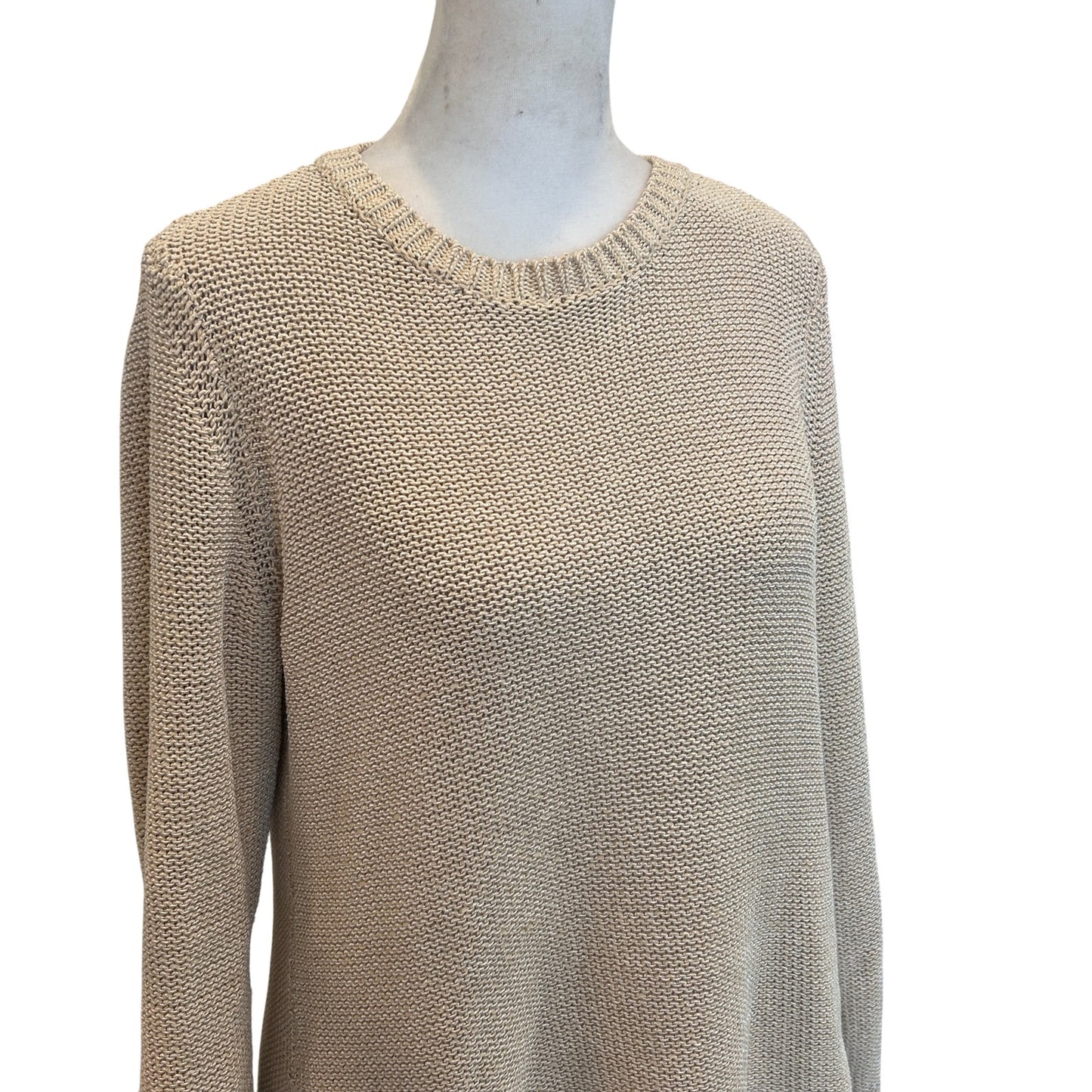 J McGlaughlin Tan Beige Long Sleeve Crewneck Pullover Sweater Womens Size Large
