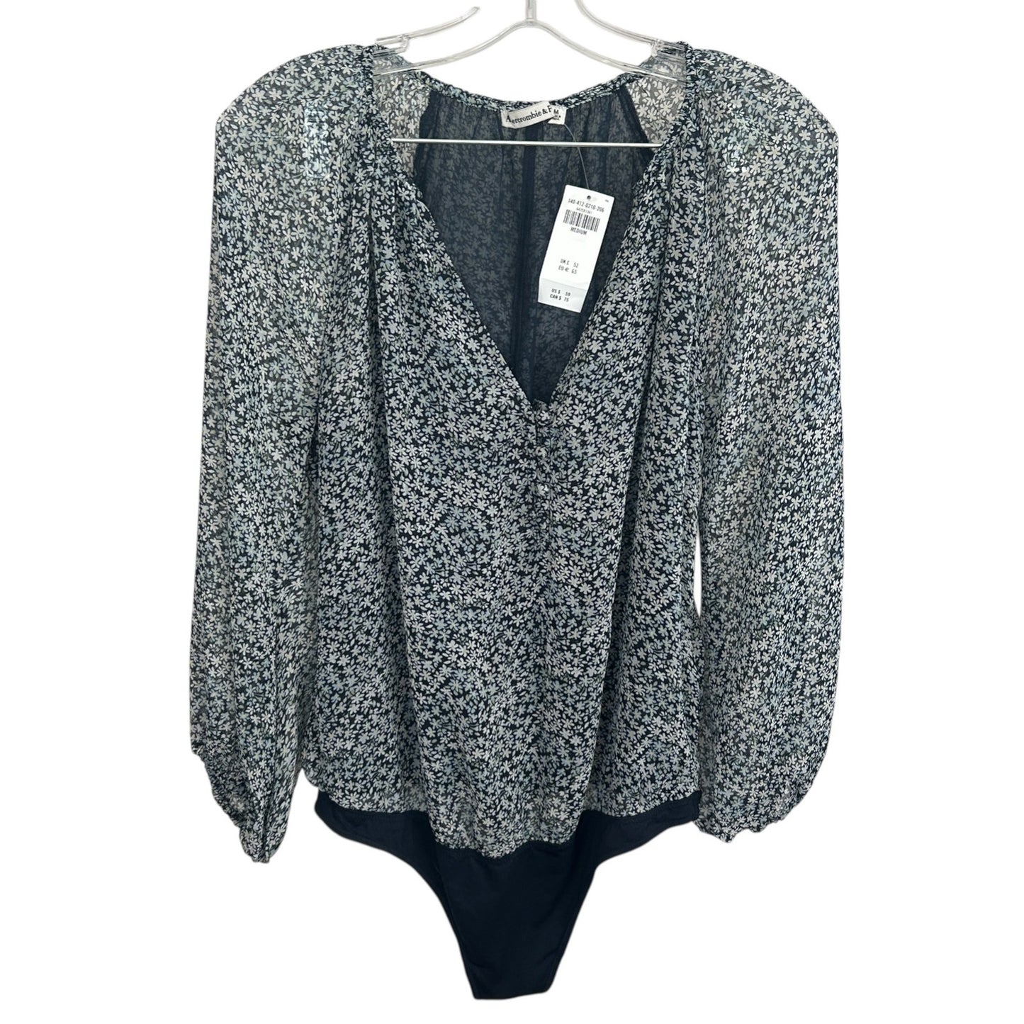 Abercrombie & Fitch Dark Blue Floral Boho Bodysuit Blouse Womens Size Medium NEW