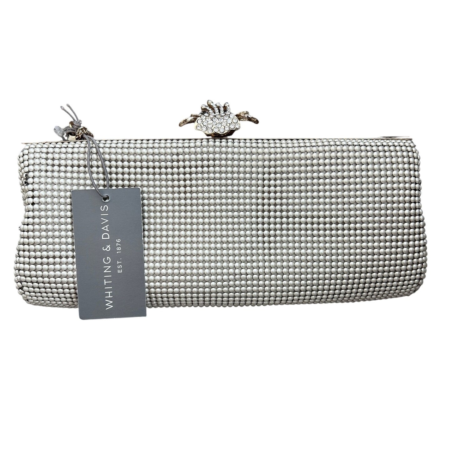 Whiting & Davis NWT Ivory and Gold Beaded Clutch With Chain Strap NEW