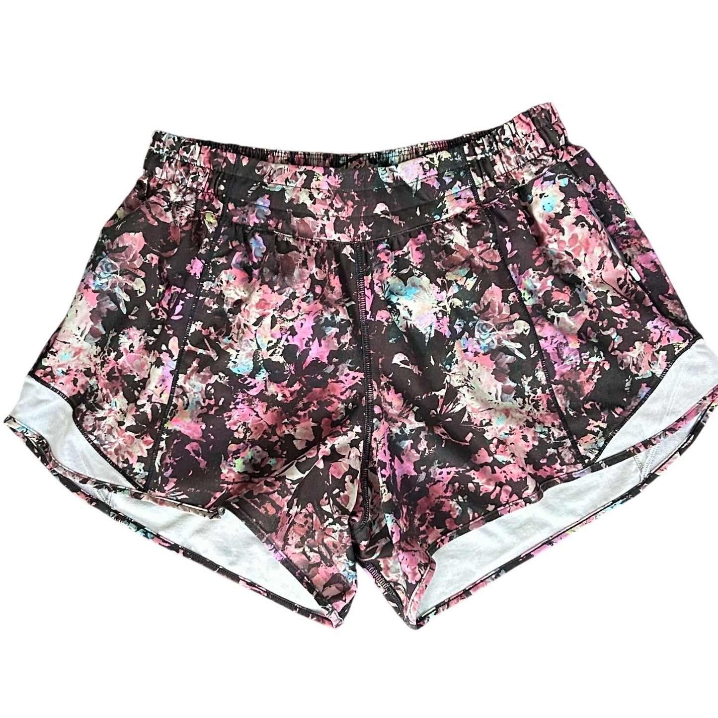 Lululemon Black Floral Hotty Hot High-Rise Lined Short 4" Womens Size 8