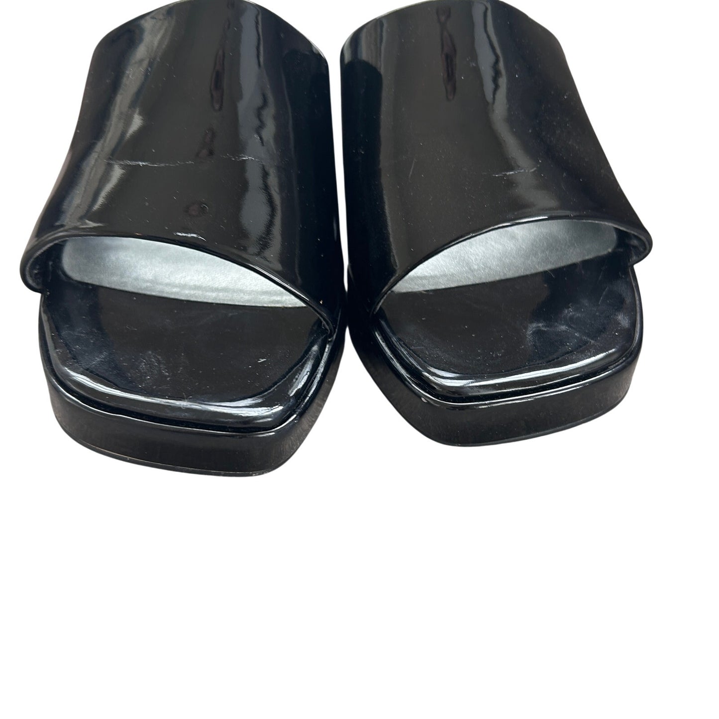 Nine West Black Patent Leather Platform Open Toe Slide Heel Size 8.5