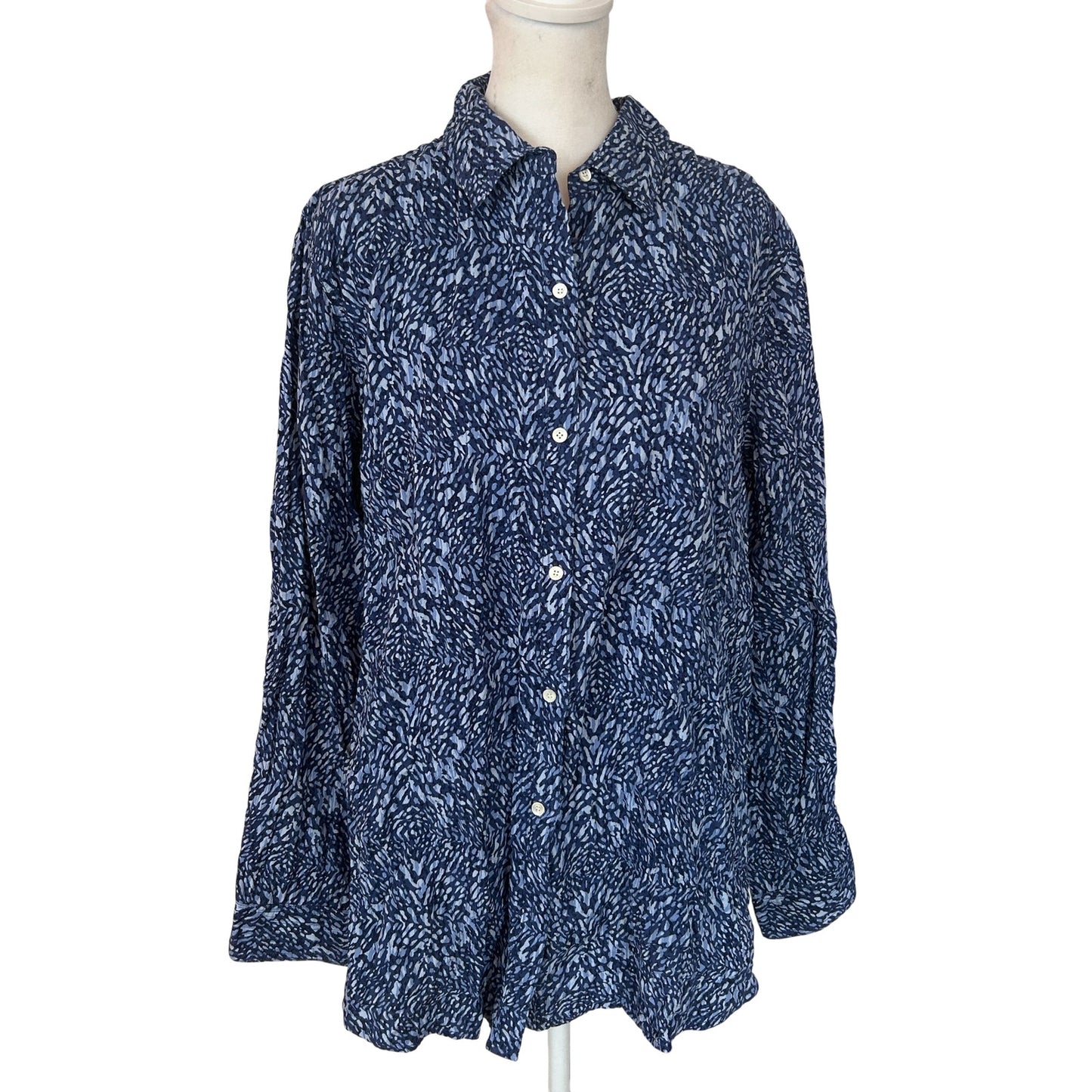 J. McLaughlin Blue and White Button Down Top Womens Size XL