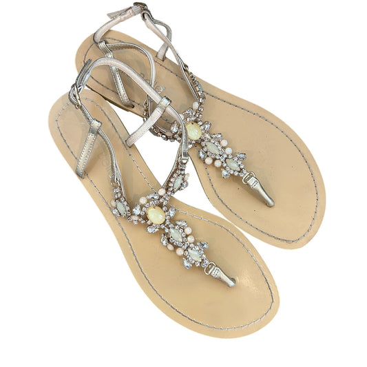 Bella Belle Tulum Gold Strappy Embellished Sandal Bridal Womens Size 8