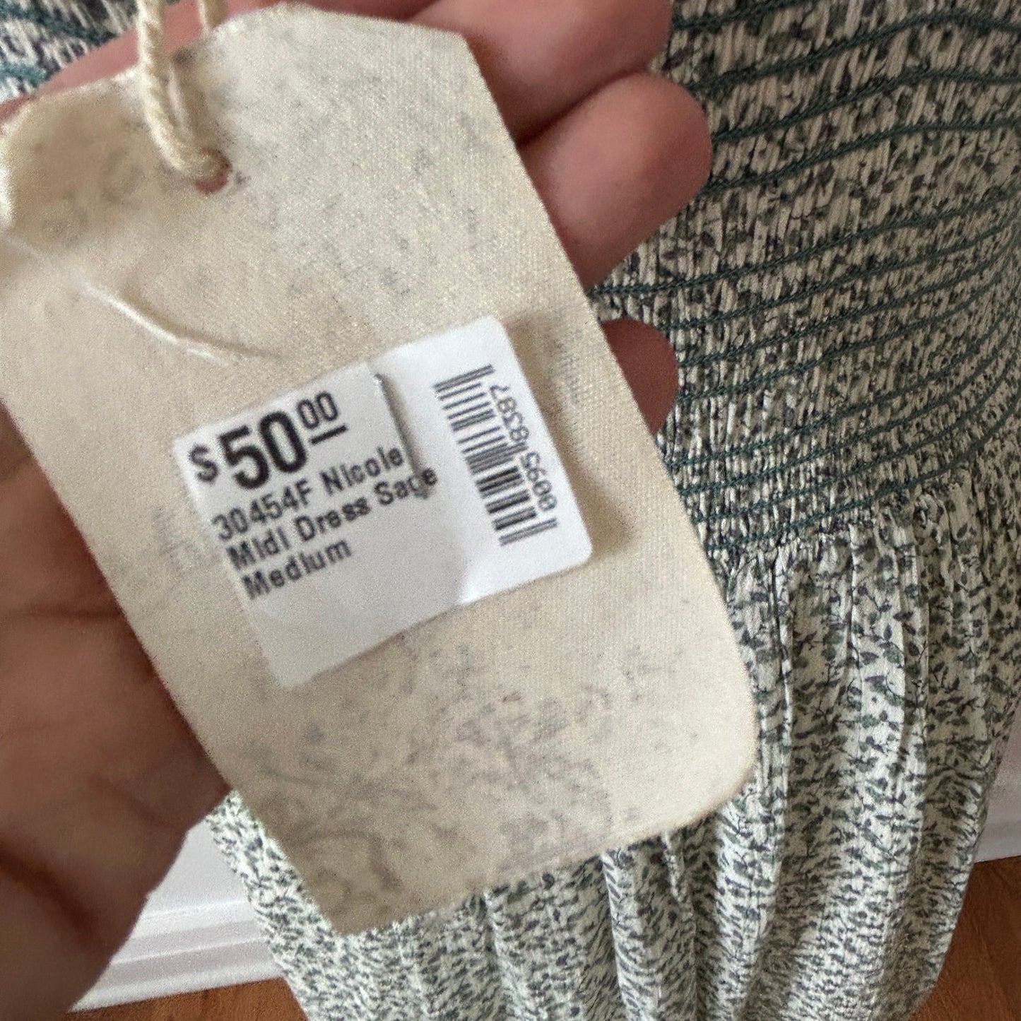 Hem & Thread NWT Green and Ivory Nicole Midi Sundress Boho Womens Size Medium