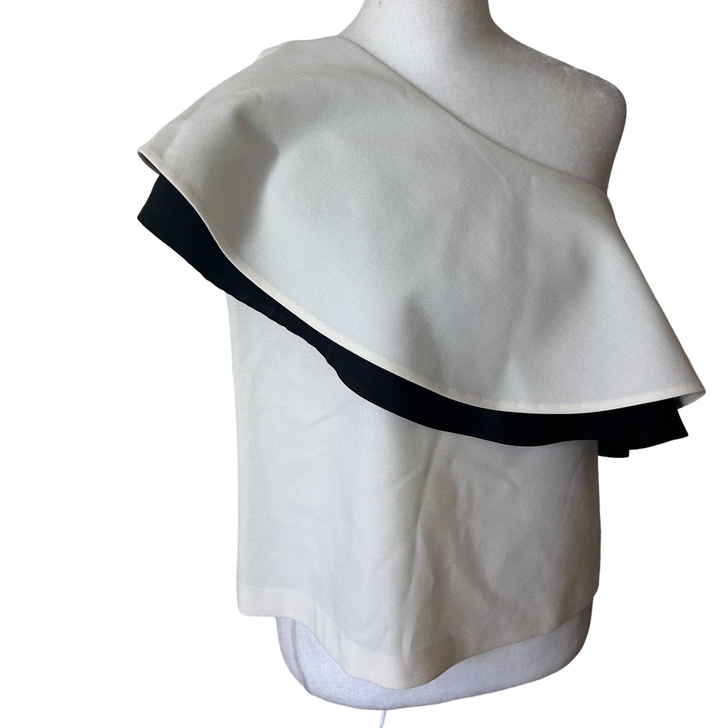 Rachel Zoe Ivory, Black Johanna One Shoulder Flounce Top Womens Size 2