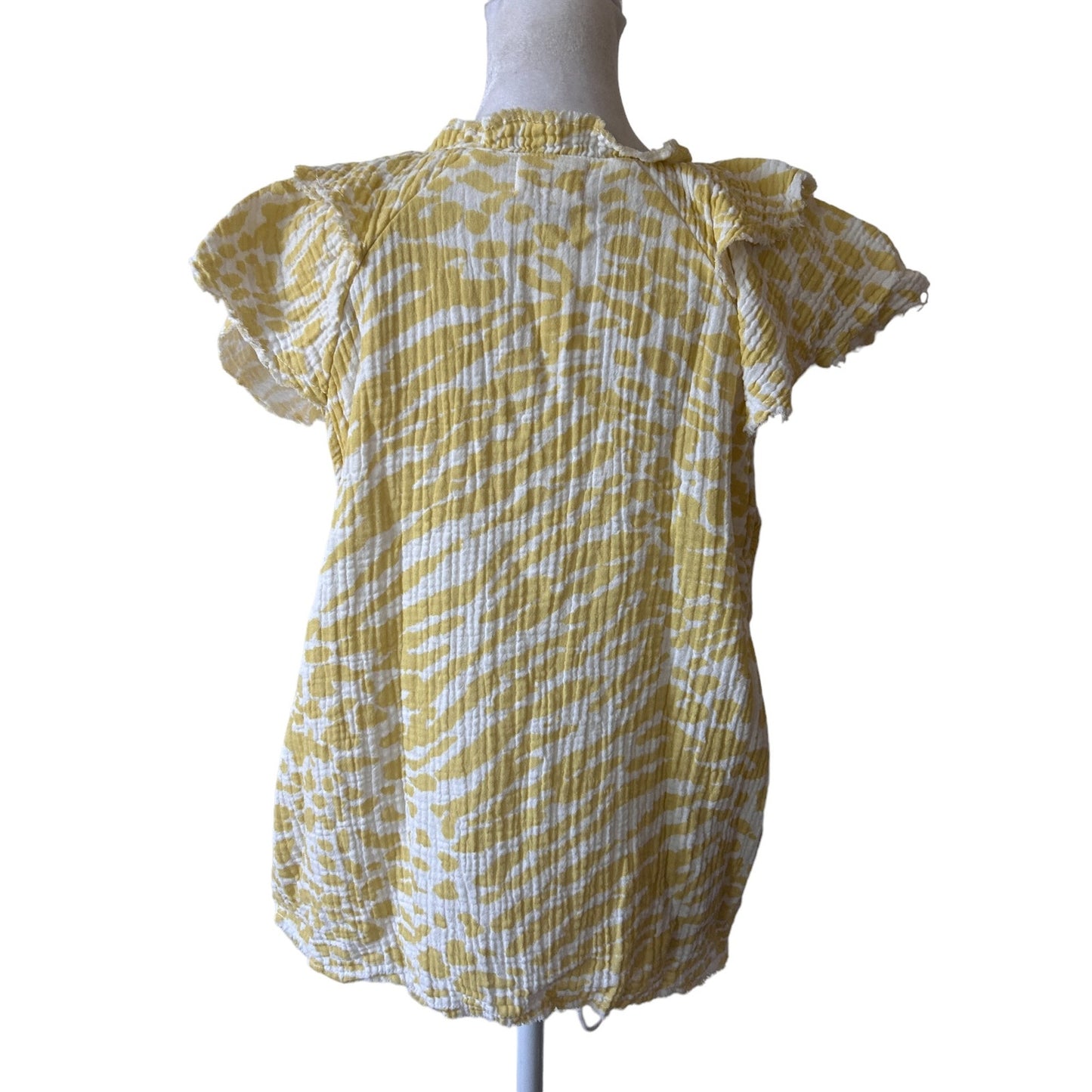 Nation Ltd Los Angeles Yellow, White V-Neck Flutter Sleeve Top Womens Size Small