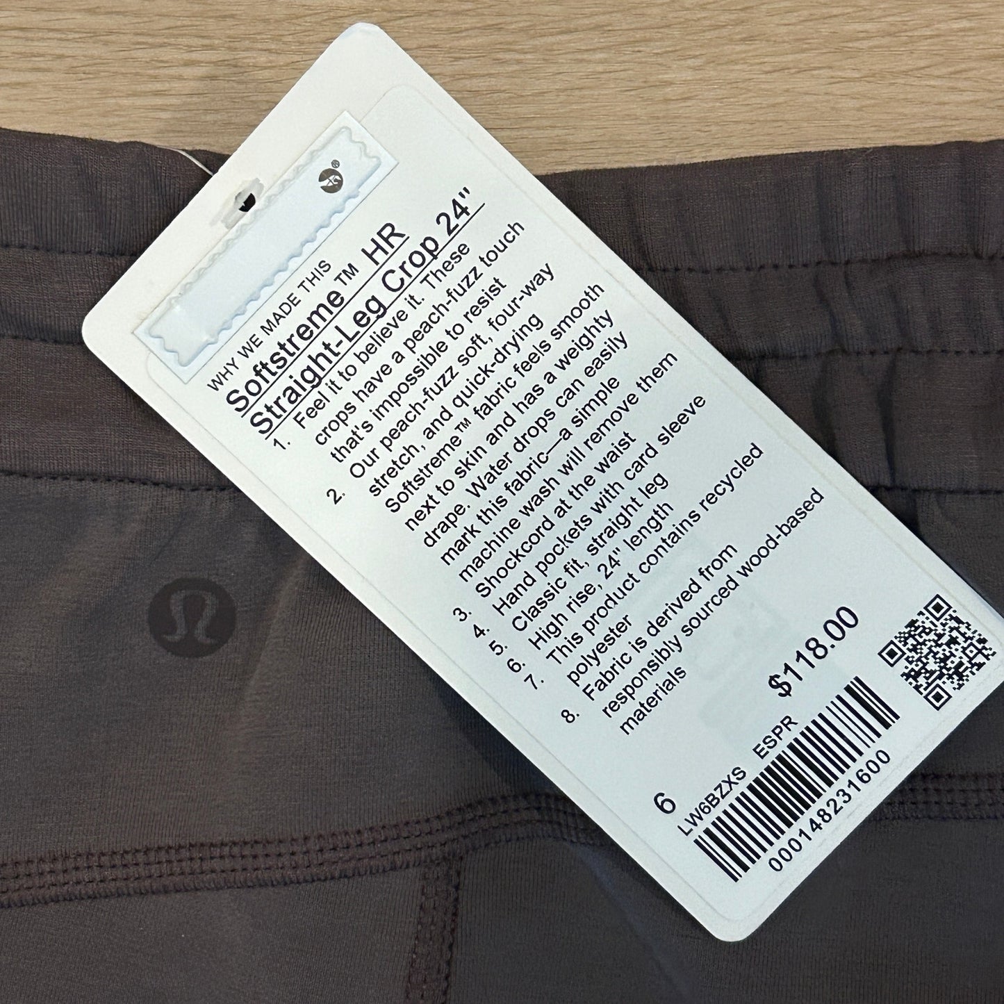 Lululemon NWT Espresso Softstreme HR Straight-Leg Crop 24" Womens Size 6