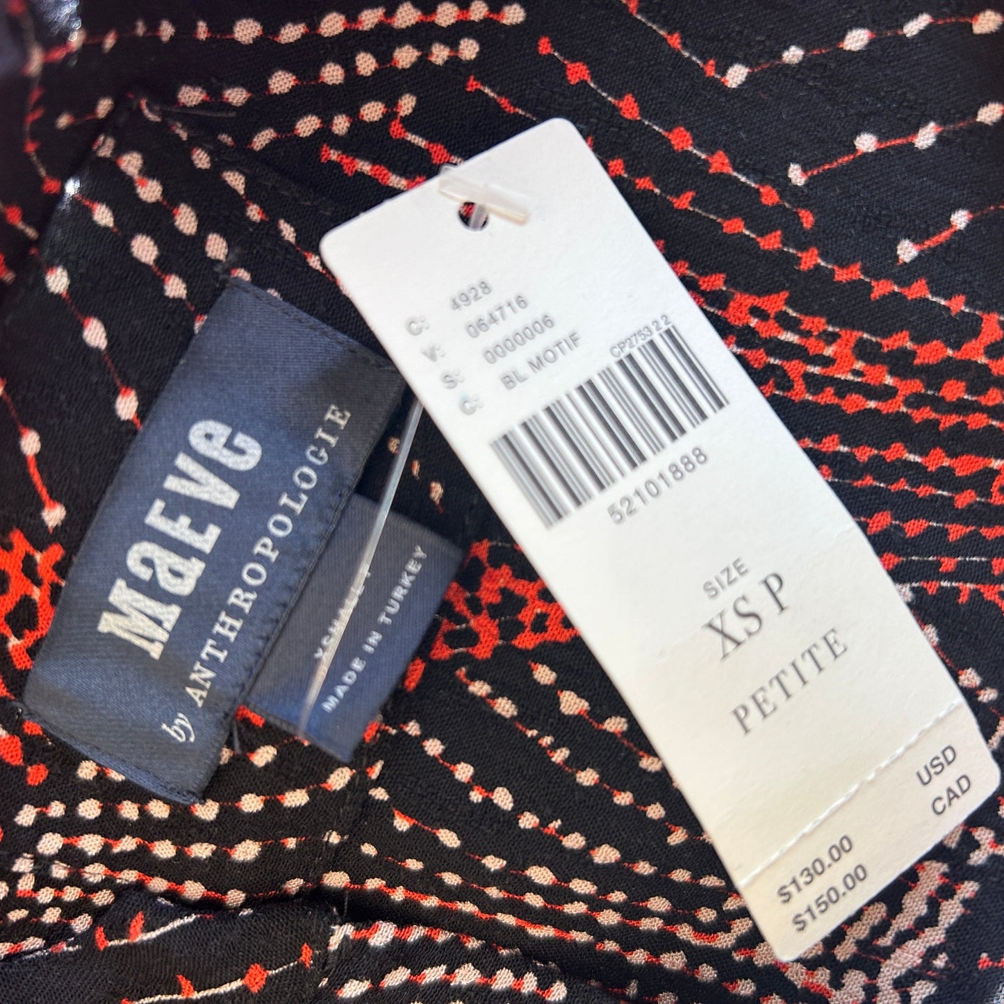 Anthropologie Maeve Tania Tiered Dress Black, Orange Womens Size XS Petite NEW