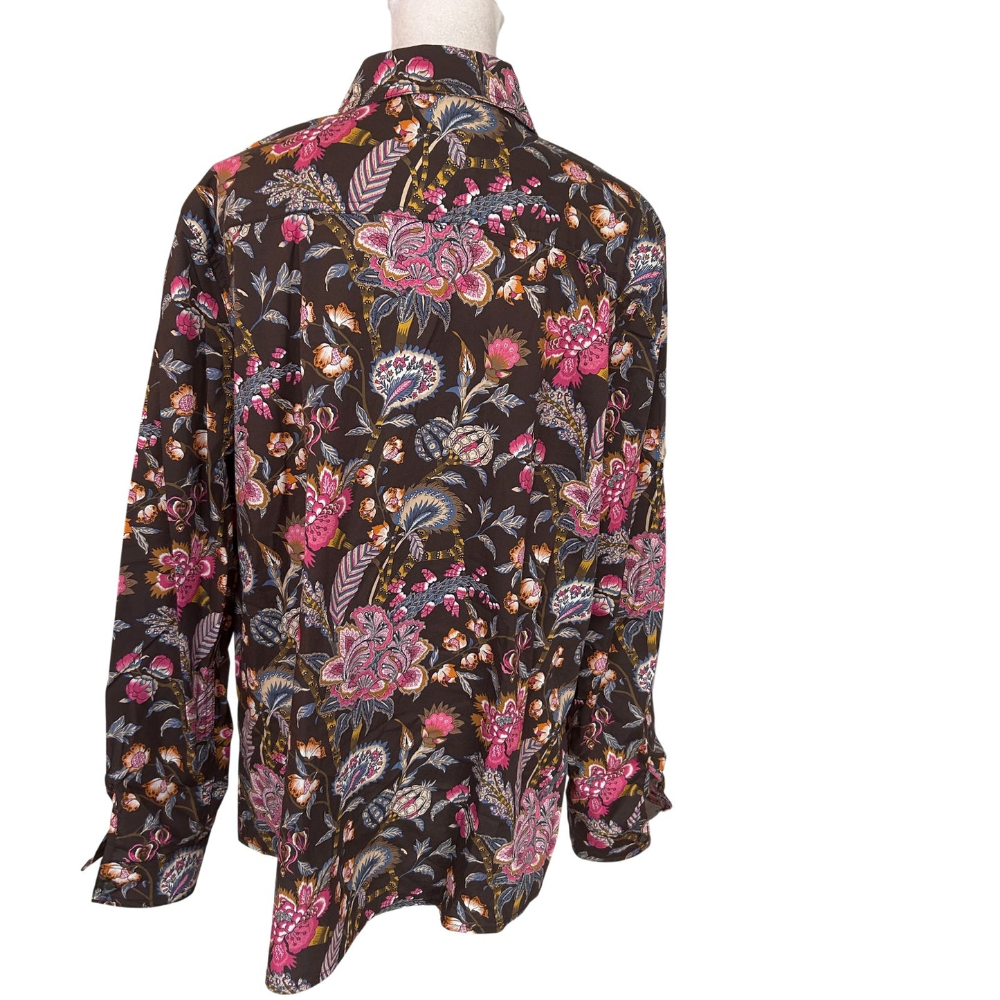J. McLaughlin Brown and Pink Floral Button Down Top Womens Size XL