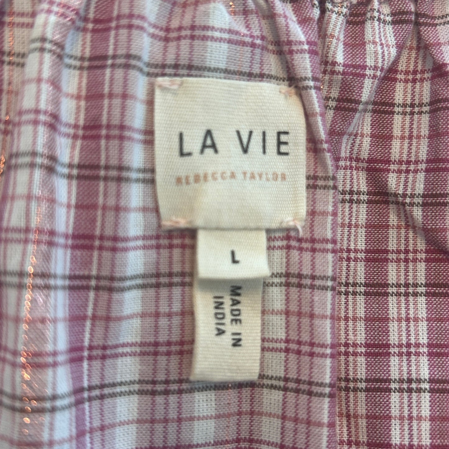 La Vie Rebecca Taylor Pink Plaid Long Sleeve V-Neck Ruffle Top Womens Size Large