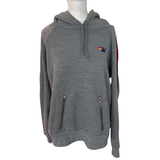 Aviator Nation Gray Pullover Hoodie Front Zippered Pockets Womens Size Medium