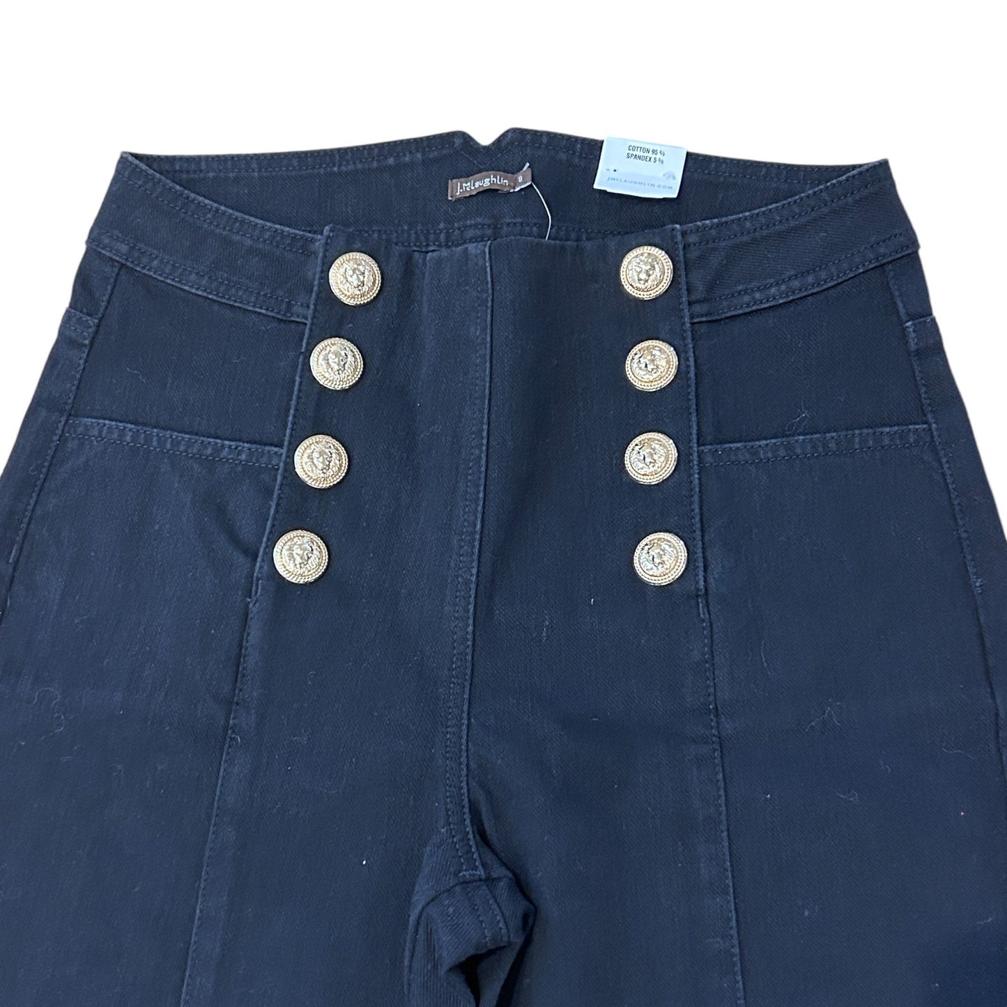 J. McGlaughlin Hastings Jean Black Gold Buttons Front Seams Womens Size 8 NEW