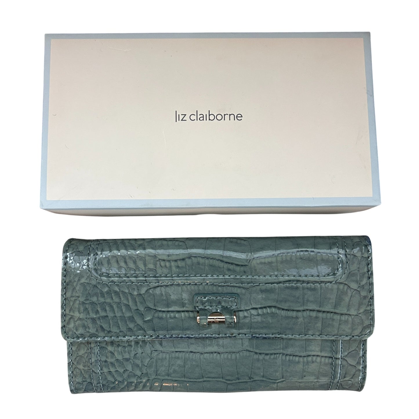 Liz Claiborne Olive Green Faux Patent Leather Croc / Alligator Wallet NEW IN BOX