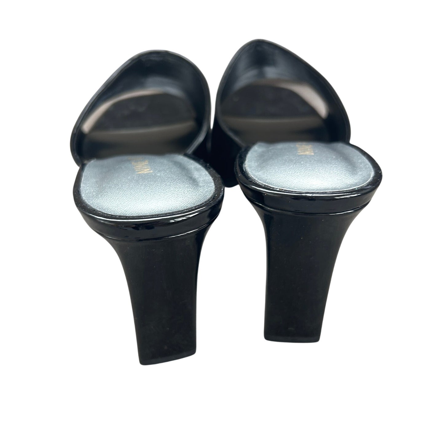 Nine West Black Patent Leather Platform Open Toe Slide Heel Size 8.5