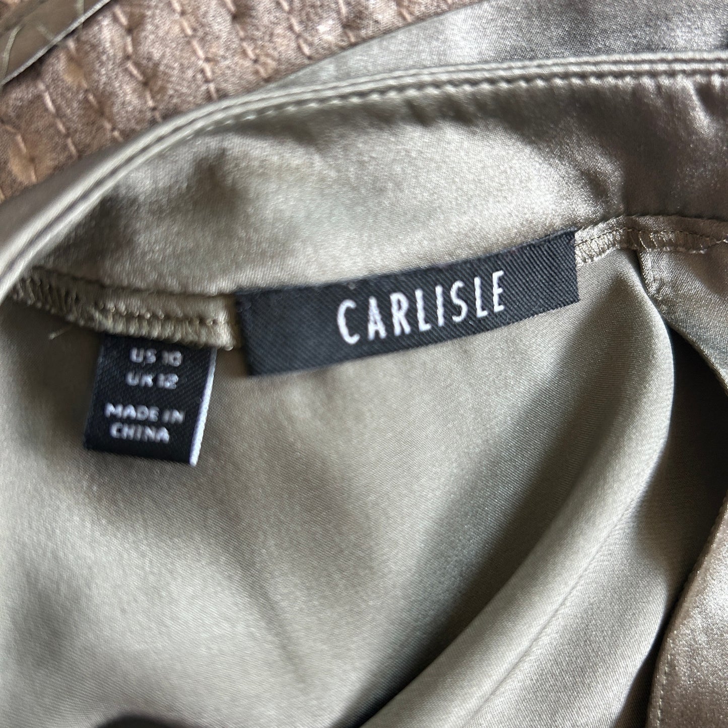 Carlisle Taupe Silk Boxy Short Sleeve Sequined Top Womens Size 10