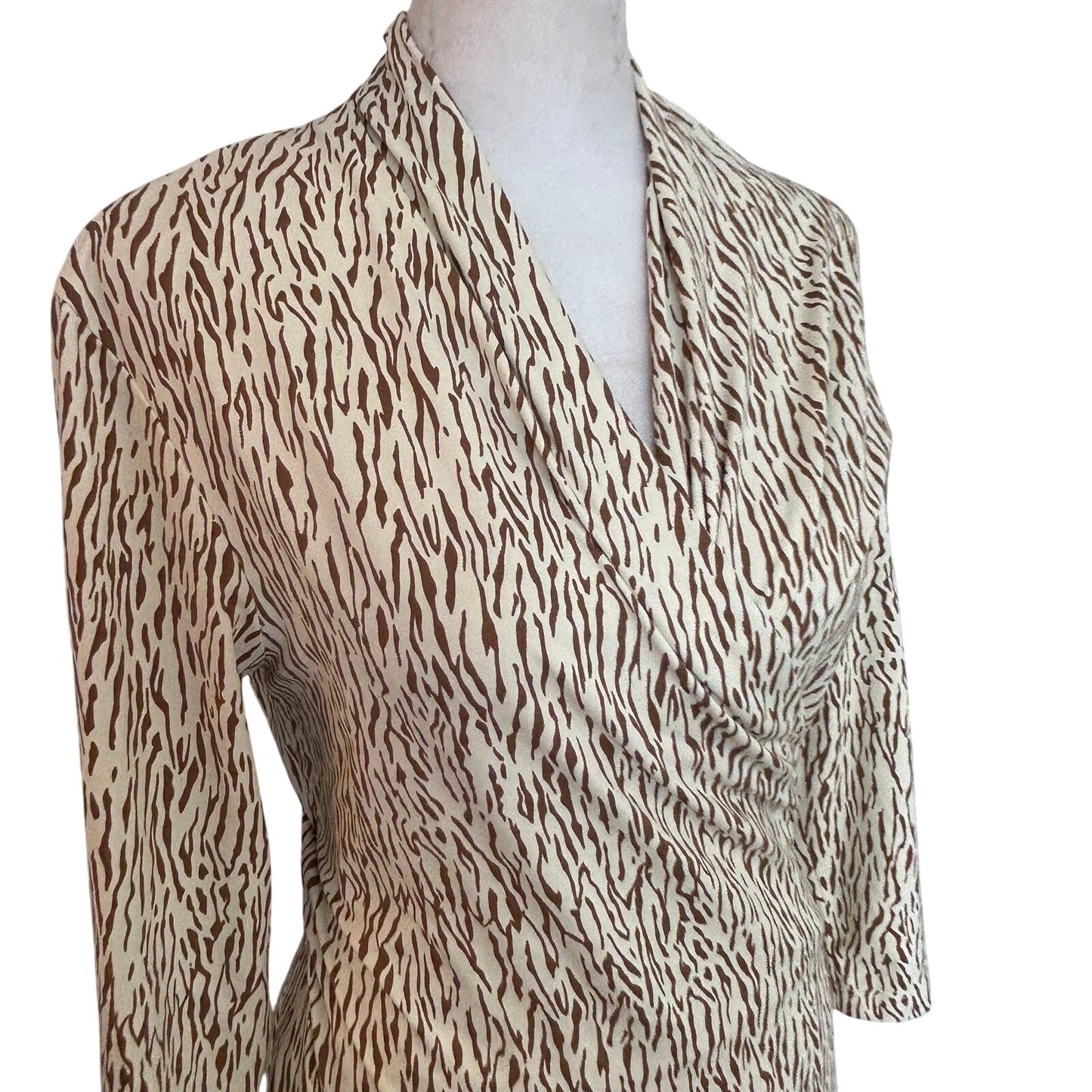 J. McLaughlin Tan, Animal Print 3/4 Sleeve Stretch Wrap Dress Womens Size Small