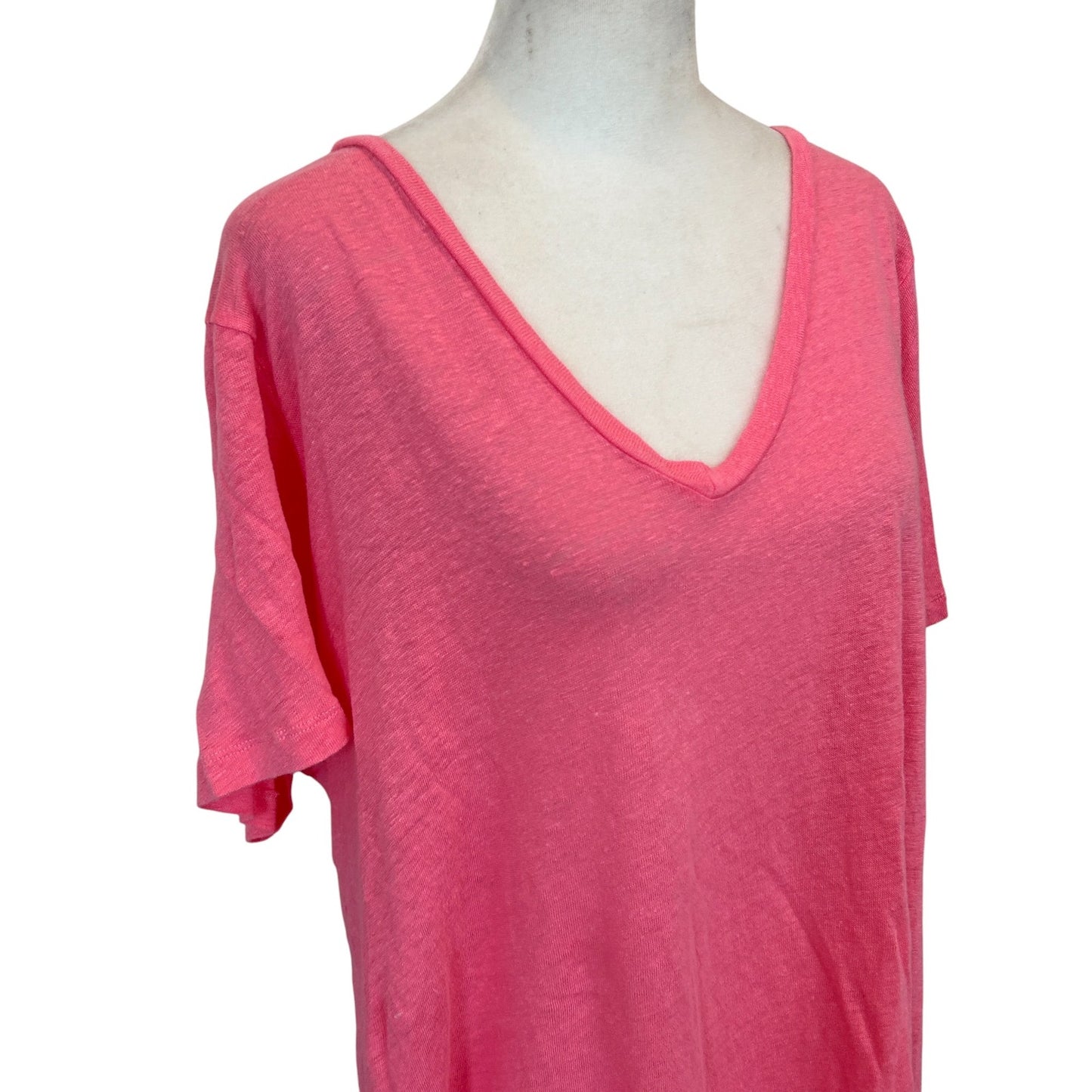 Vineyard Vines Pink 100% linen Short Sleeve V-Neck Tee Shirt Womens Size XL