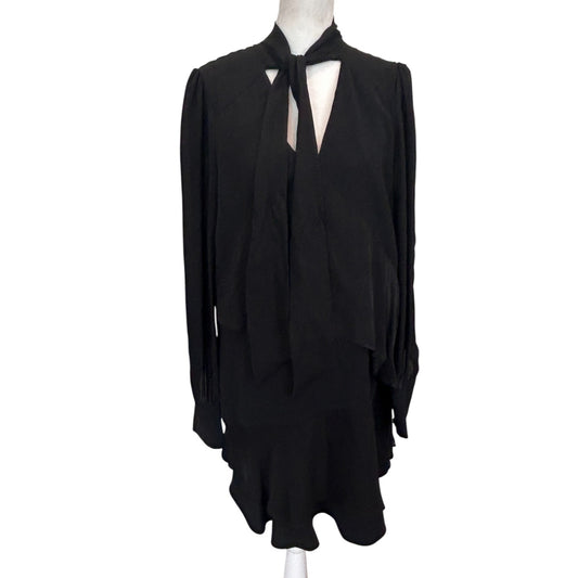 Parker NYC Black Ruffled V-Neck Mini Dress Womens Size Small