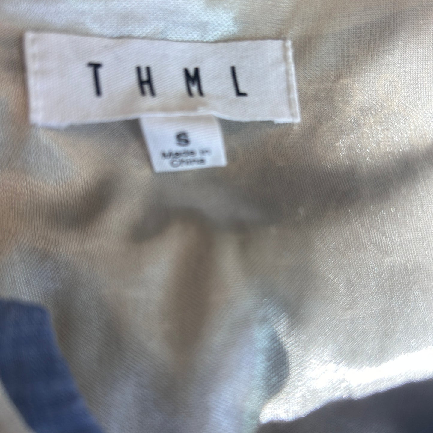 THML Blue Chambray Embroidered V-Neck Boho Mini Shift Dress Womens Size Small