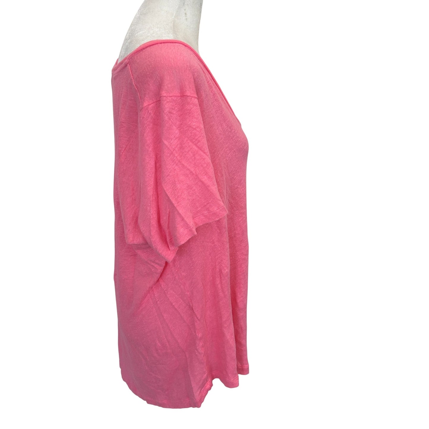 Vineyard Vines Pink 100% linen Short Sleeve V-Neck Tee Shirt Womens Size XL