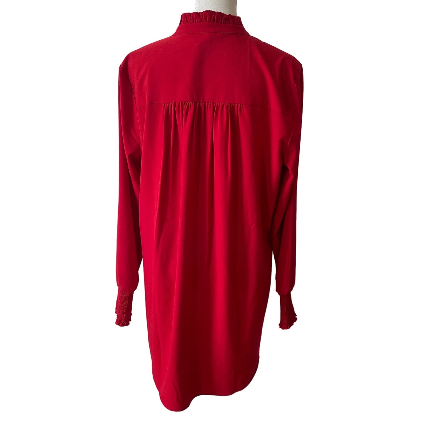 Soft Surroundings Red Ruffled Gold Button Front Short Shirt Dress Size Medium