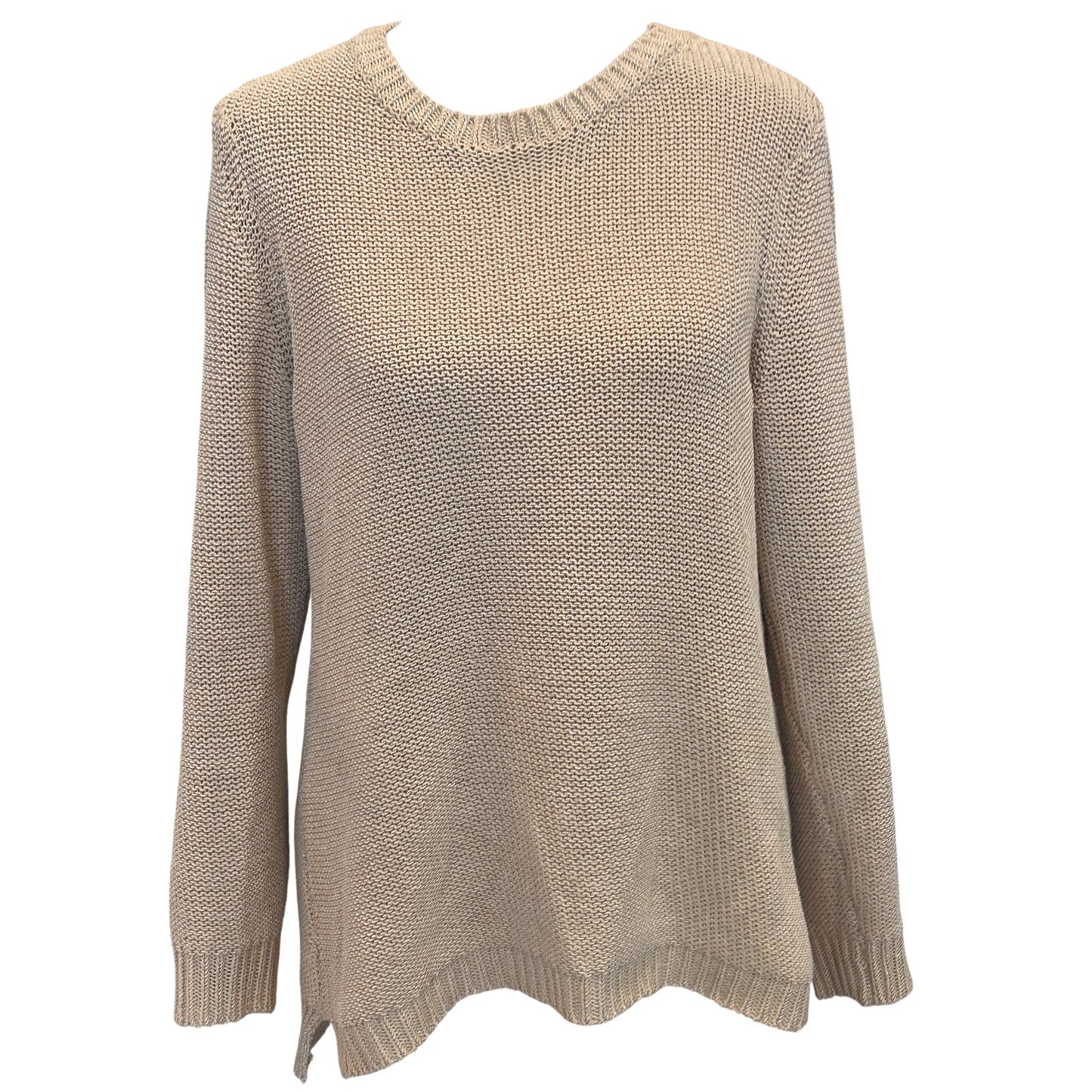 J McGlaughlin Tan Beige Long Sleeve Crewneck Pullover Sweater Womens Size Large