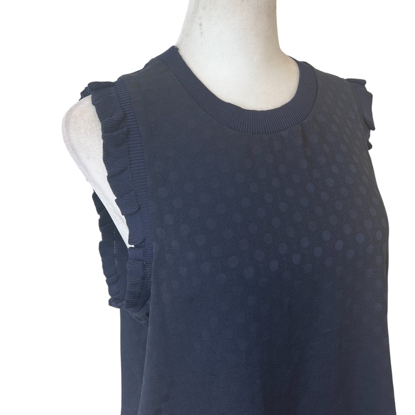 Current Air Navy Blue Polka Dot Ruffle Trim Sleeveless Top Womens Size Small NEW