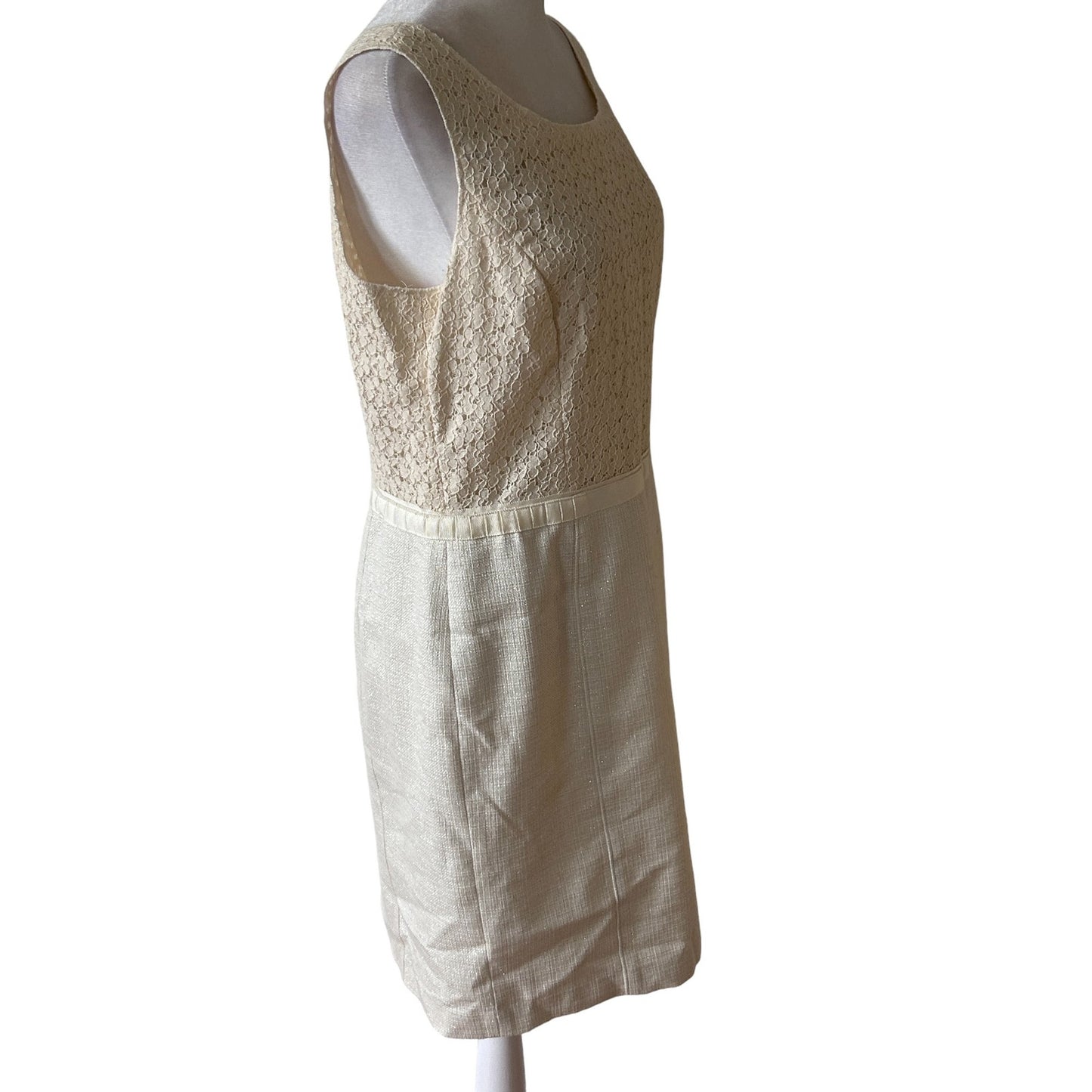 W by Worth Off-White Sleeveless Sheath Dress Floral Lace Overlay Womens Size 8