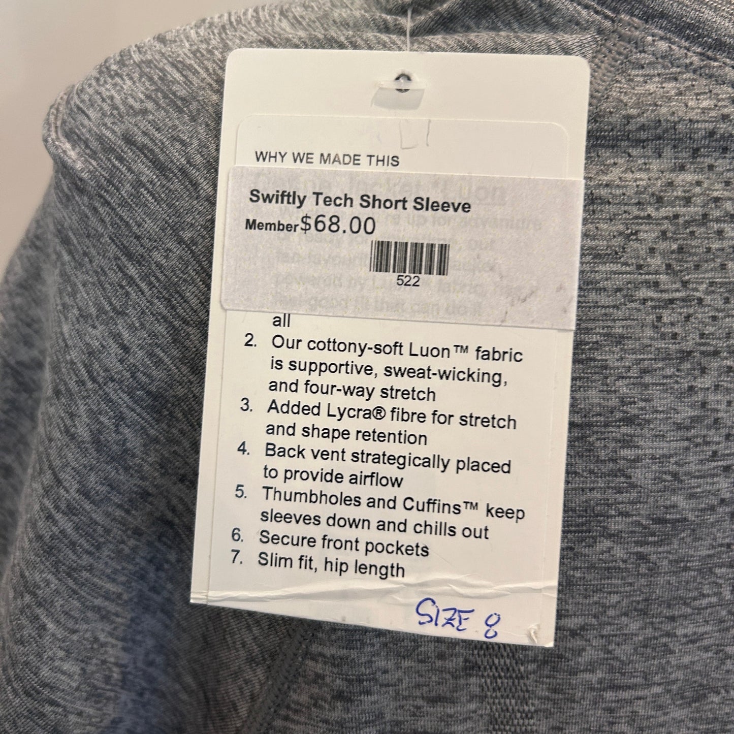 Lululemon NWT Heather Gray Swiftly Tech Short Sleeve Shirt Womens Size 8