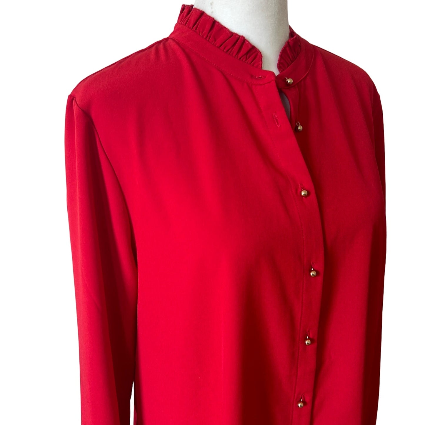 Soft Surroundings Red Ruffled Gold Button Front Short Shirt Dress Size Medium