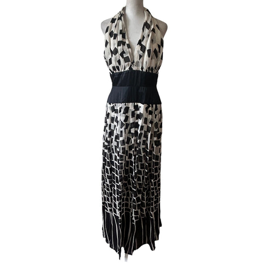 Tadashi NWT Black and White Low Cut Halter Open Back Maxi Dress Womens Size 8