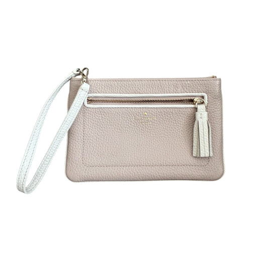 Kate Spade Tan and Ivory Pebbled Leather Zippered Pouch Clutch Wristlet