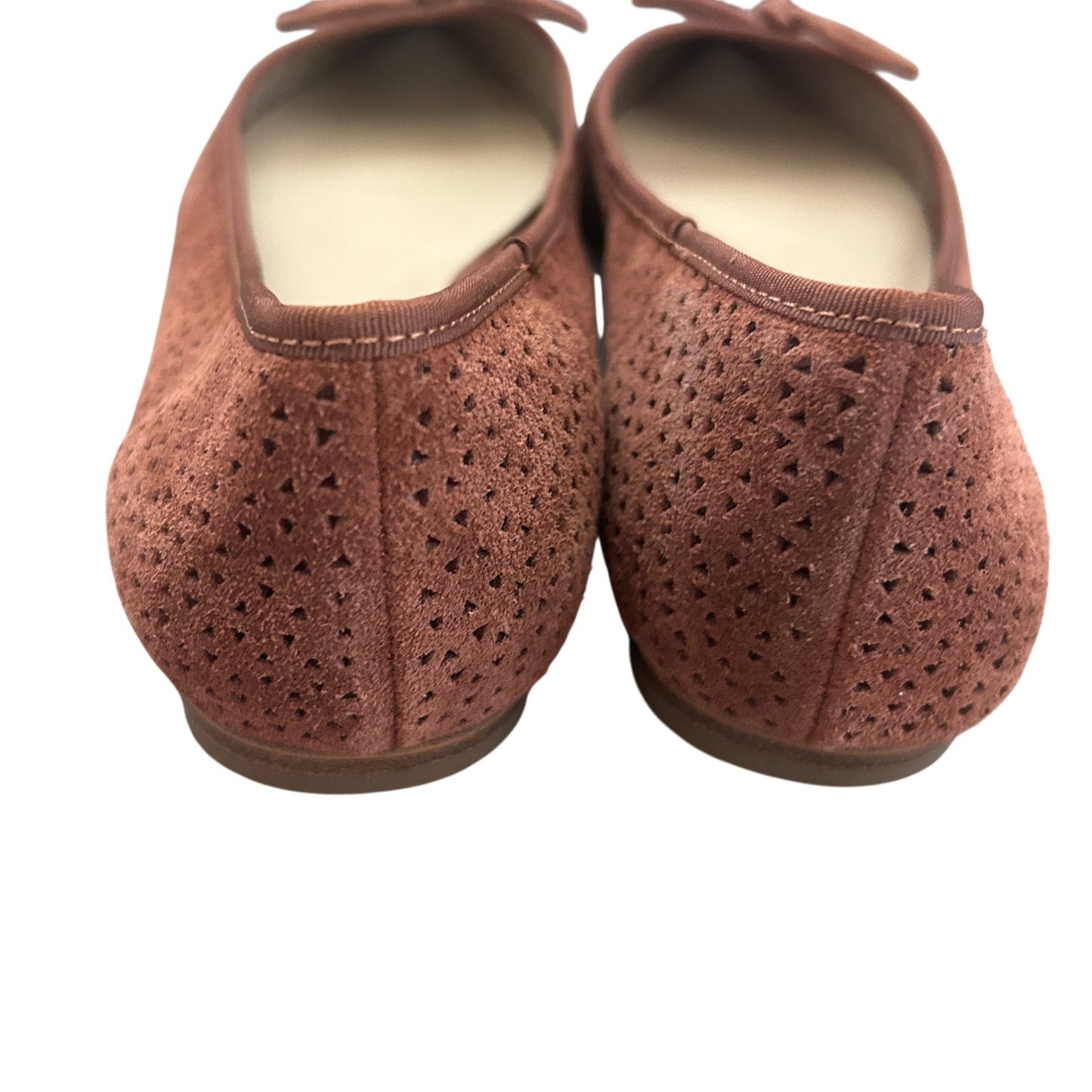 Ann Taylor Brown Suede Pointy Toe Ballet Flats Bow on Front Womens Size 9.5