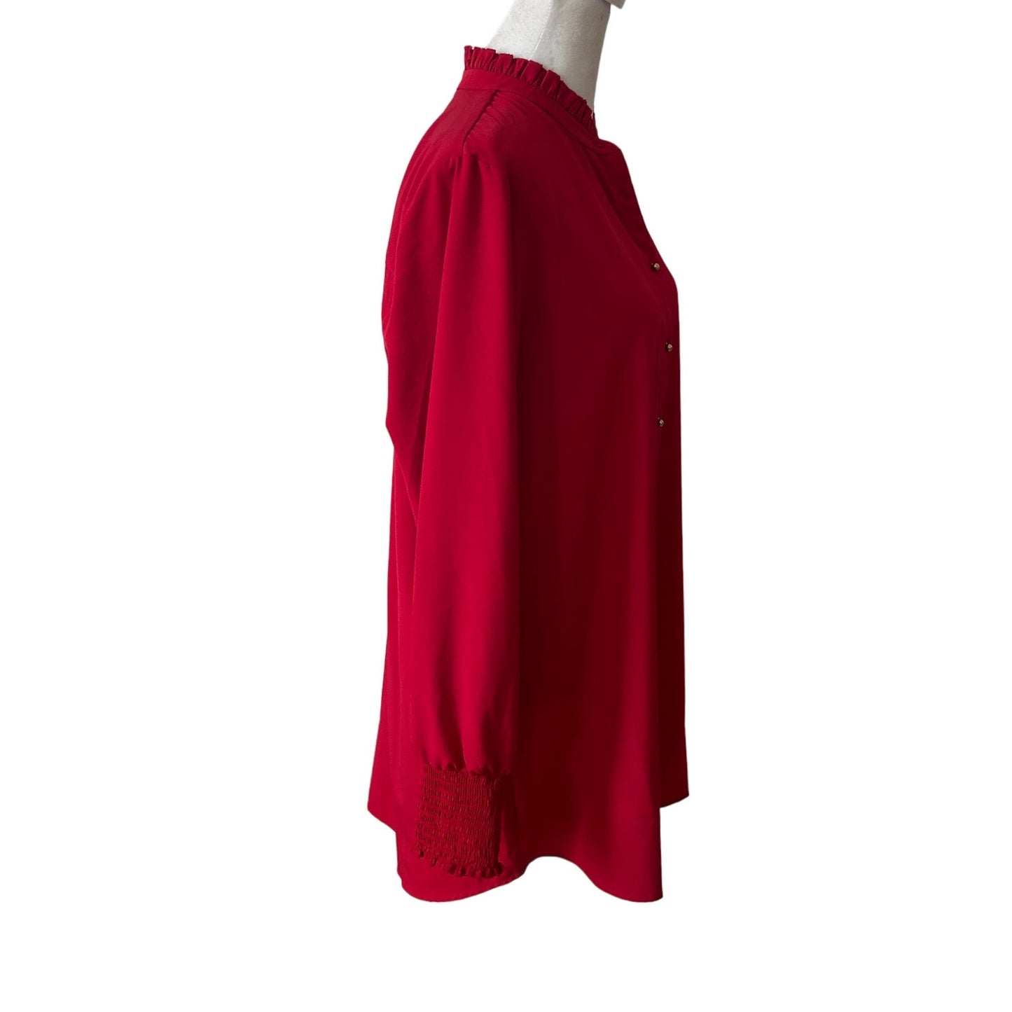Soft Surroundings Red Ruffled Gold Button Front Short Shirt Dress Size Medium