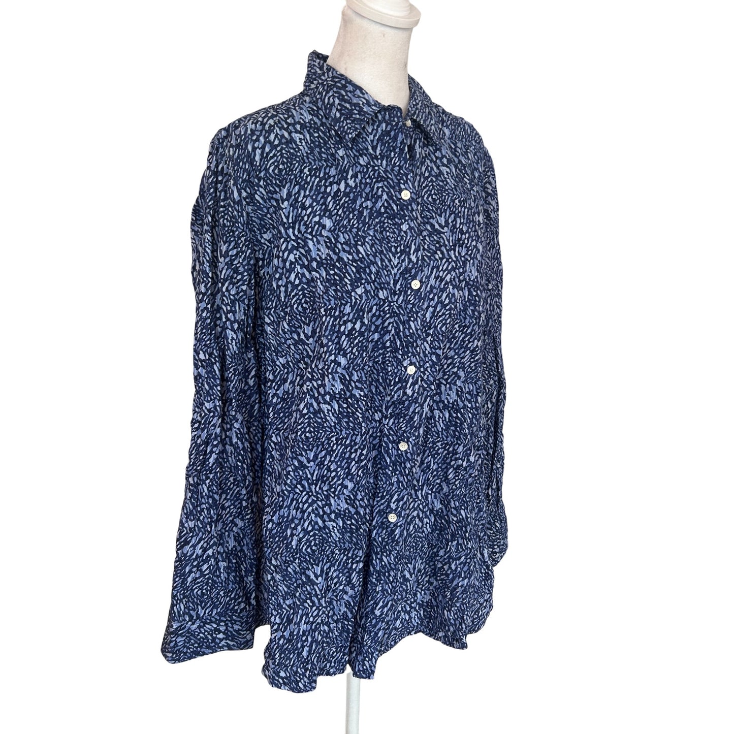 J. McLaughlin Blue and White Button Down Top Womens Size XL