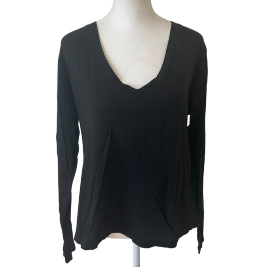 Perfect White Tee Black Long Sleeve V-Neck Classic Tee Shirt Womens Size Small