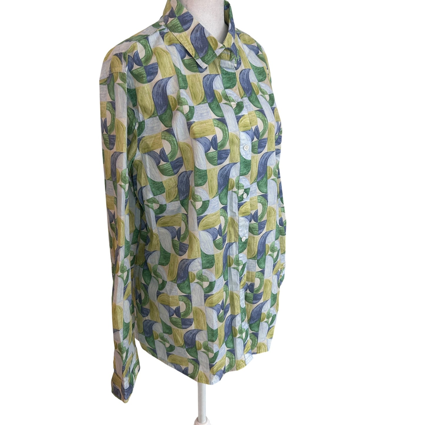 J. McLaughlin Yellow, Blue, Green White  Button Down Top Womens Size XL
