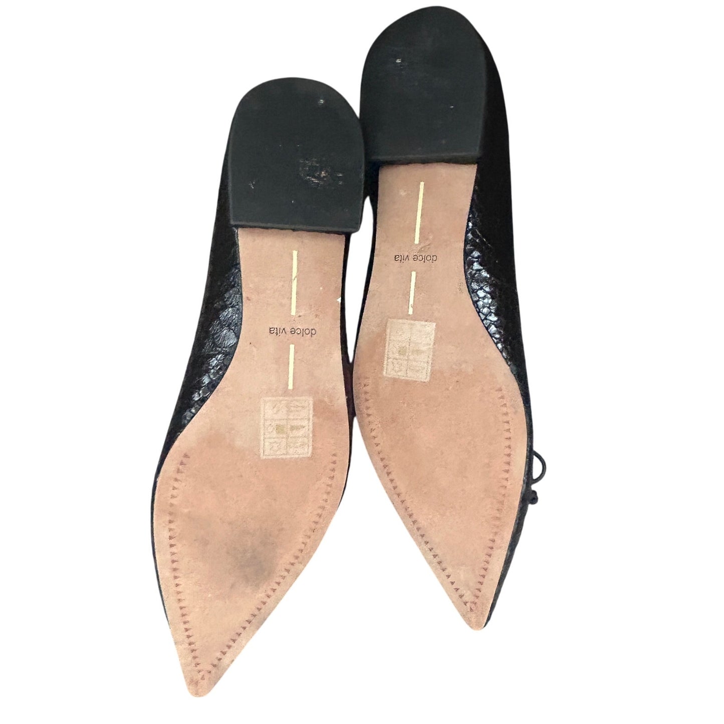 Dolce Vita Palani Black Pointed Toe Flats Black Snake Embossed Womens Size 9.5