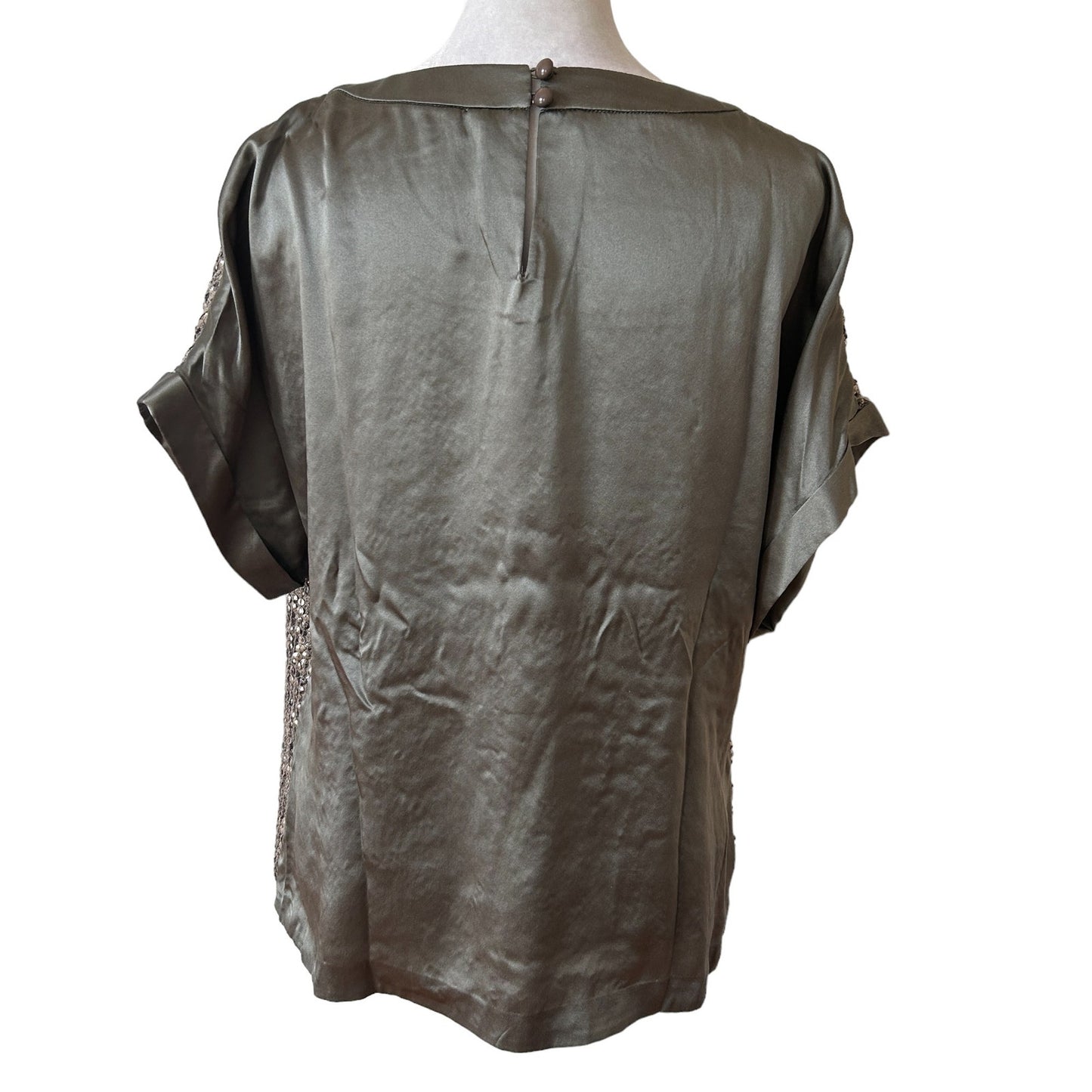 Carlisle Taupe Silk Boxy Short Sleeve Sequined Top Womens Size 10