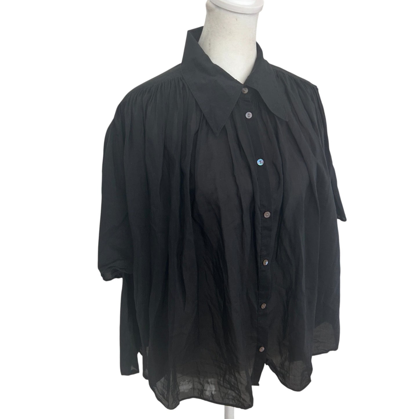 Banana Repulic Black Silk Blend Boxy Flowy Short Sleeve Blouse Womens Size Large