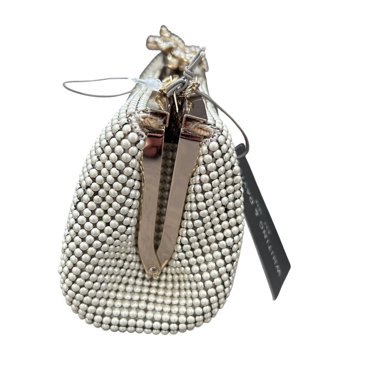 Whiting & Davis NWT Ivory and Gold Beaded Clutch With Chain Strap NEW