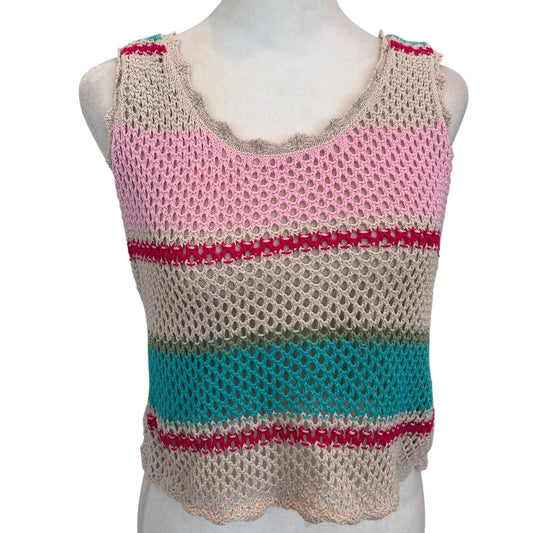Z Supply Tan, Aqua, Pink Crochet Sweater Tank Top Boho Womens Size Medium