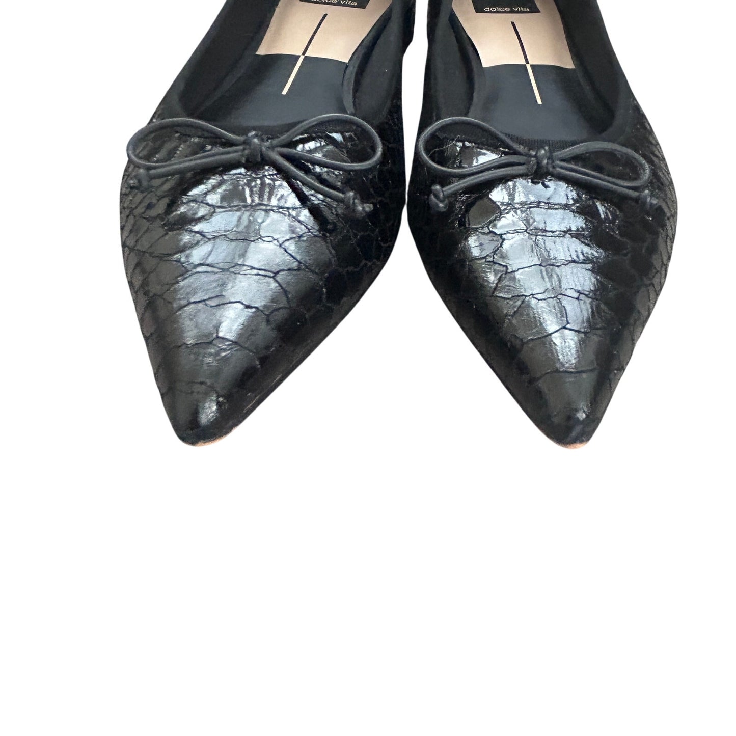 Dolce Vita Palani Black Pointed Toe Flats Black Snake Embossed Womens Size 9.5