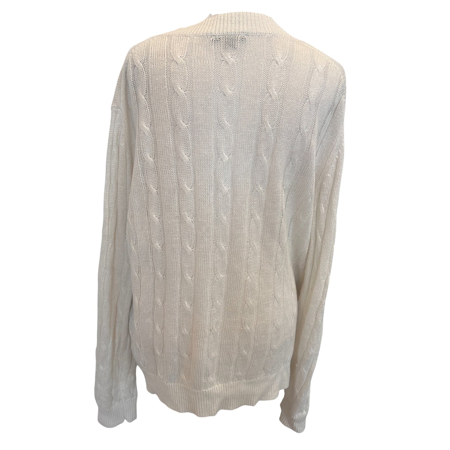 Brooks Brothers Ivory Linen V-Neck Cable Knit Sweater Womens Size Large