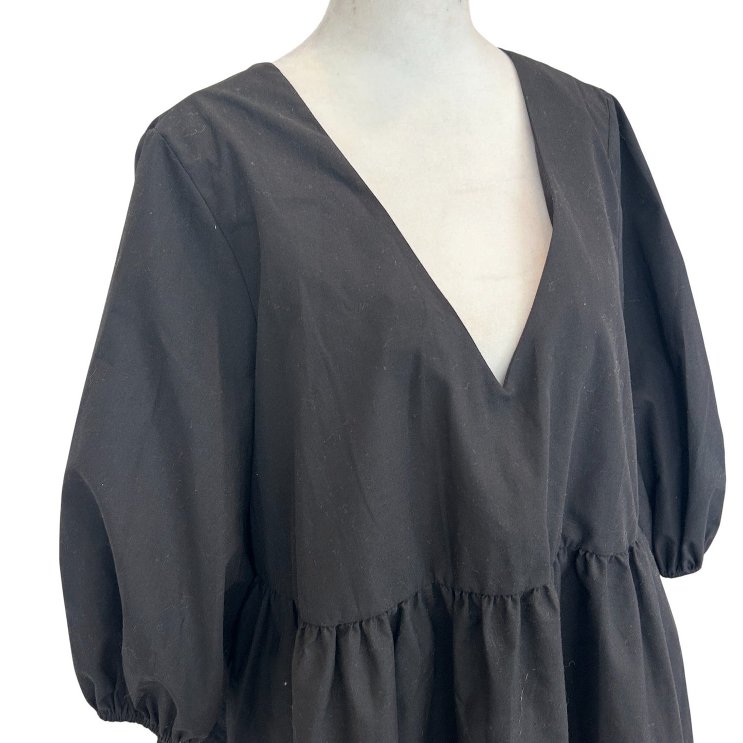 ASOS Design Black Babydoll Short Puff Sleeve Top Blouse Womens Size 10