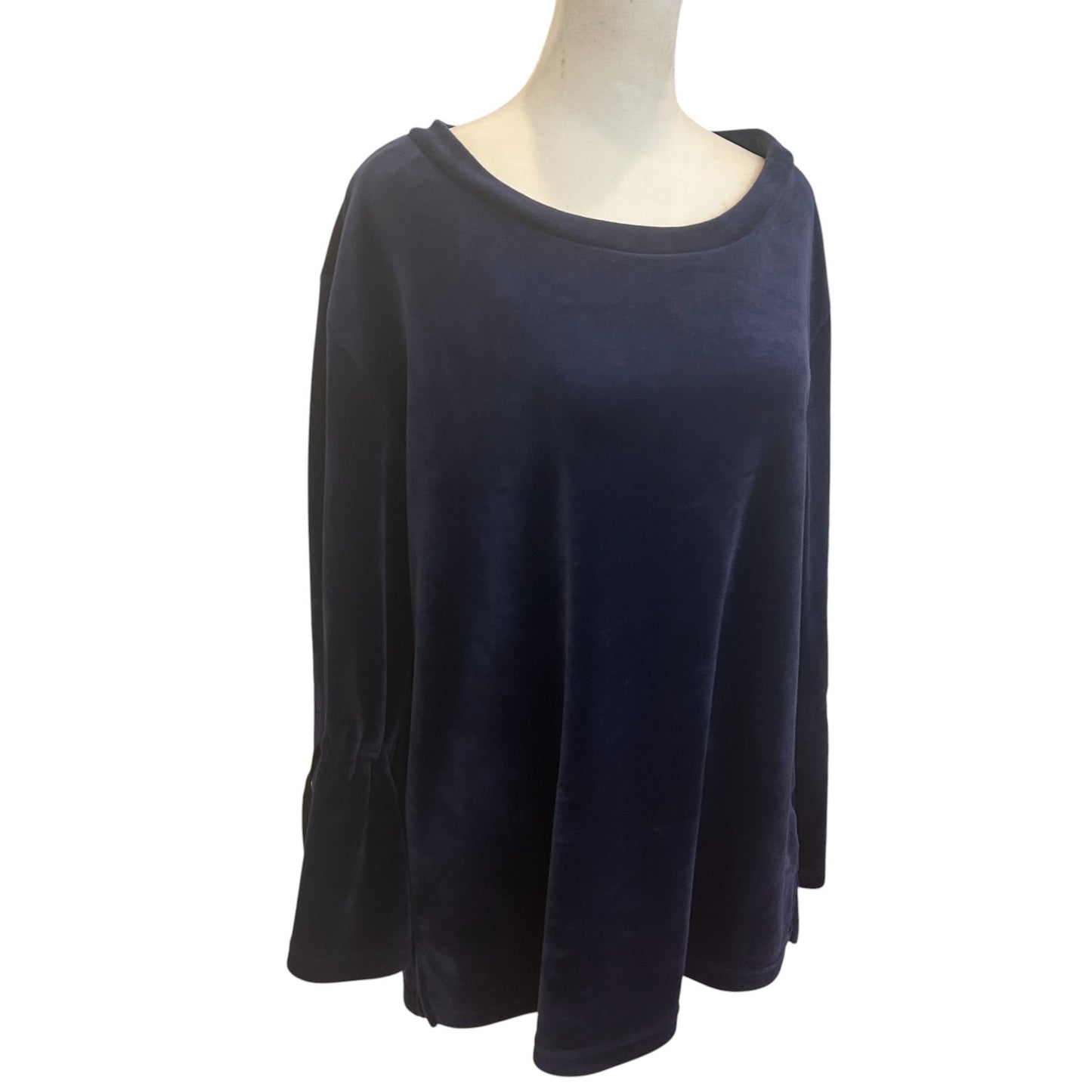 Sanctuary Blue Velvet Long Bell Sleeve Tunic Pullover Top Womens Size Medium