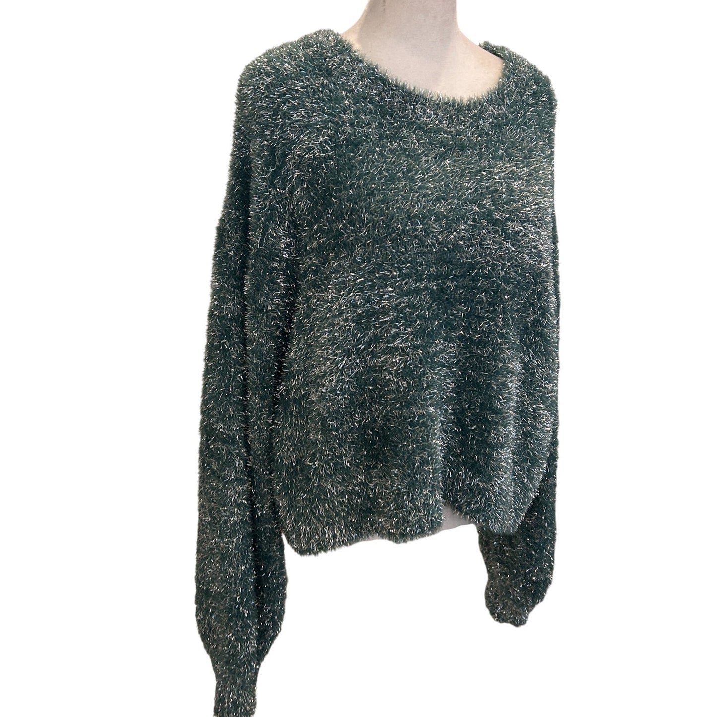 Maeve Anthropologie Green and Silver Balloon Sleeve Sweater Womens Size Large