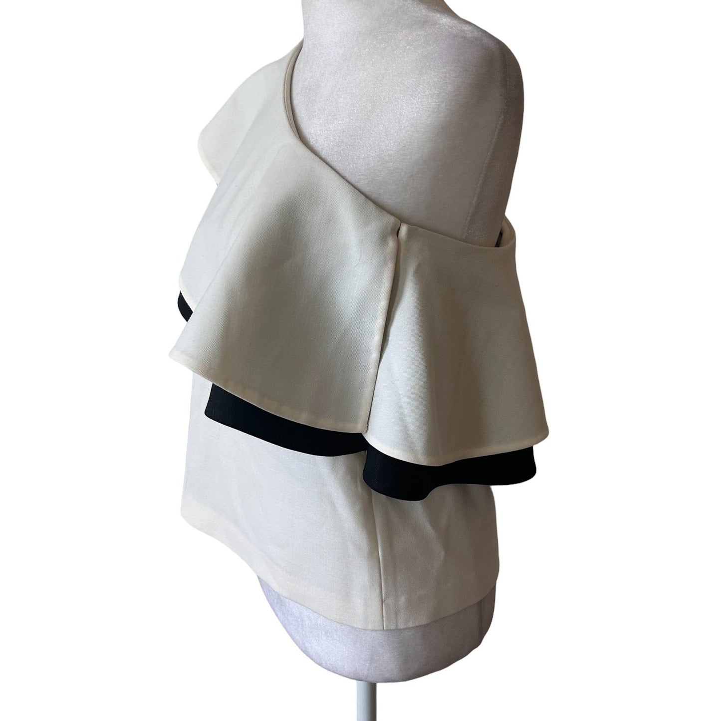 Rachel Zoe Ivory, Black Johanna One Shoulder Flounce Top Womens Size 2