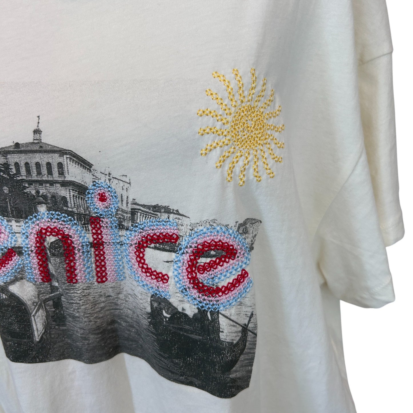 LETLUV Anthropologie Embroidered Tee Shirt Venice Italy Womens Size XL