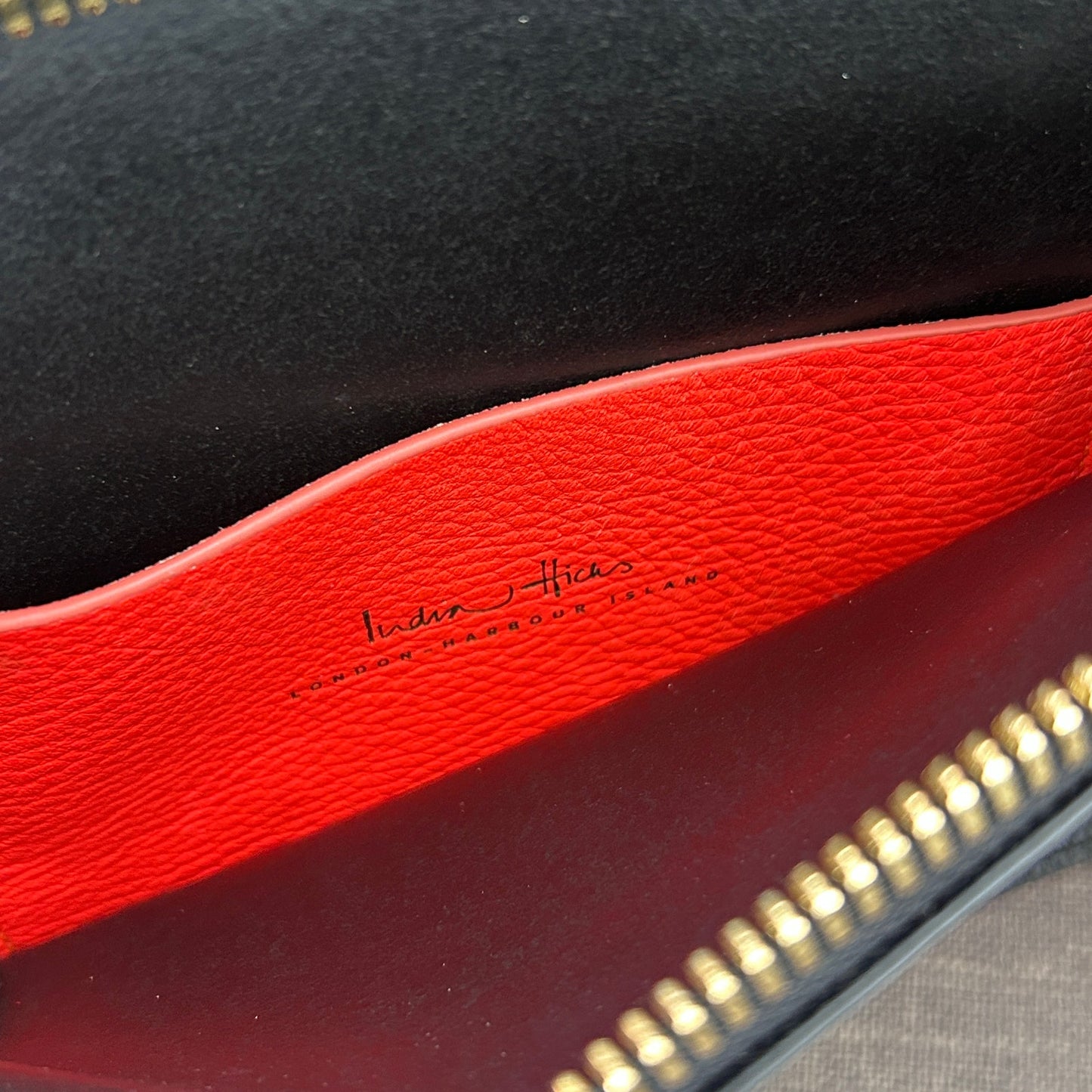 India Hicks Black Big Zipper Pebbled Leather Clutch Bag